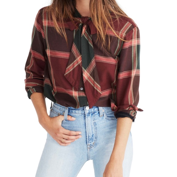 Madewell Tops - Madewell Plaid Tie Neck Shirt